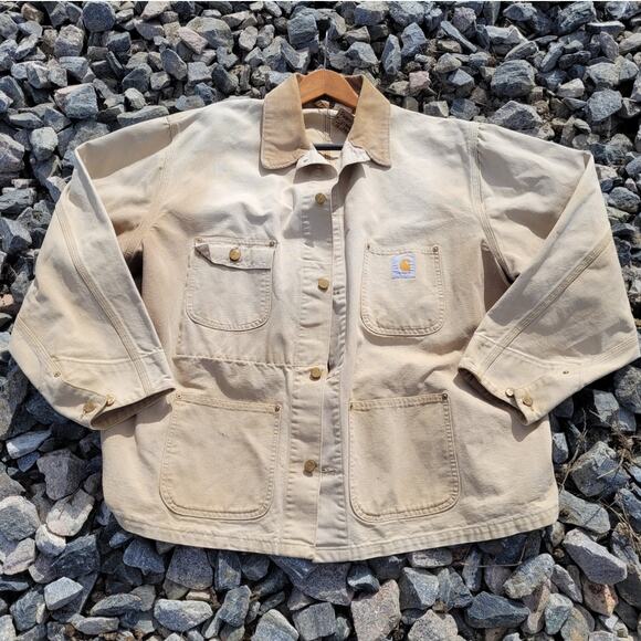 Vintage Carhartt Chore Barn Coat Canvas Jacket Corduroy Collar - Picture 11 of 11